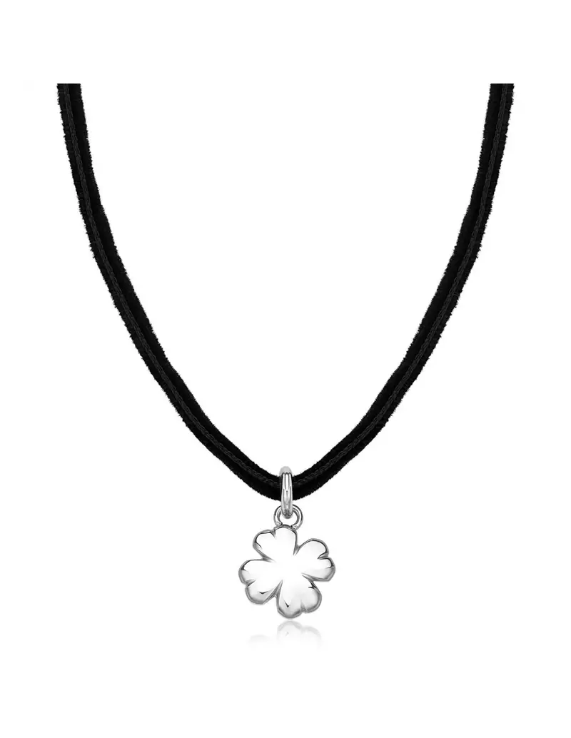 Collana chocker S'AGAPO Click SCK277 in velluto nero e pendente Quadrifoglio in acciaio 316L