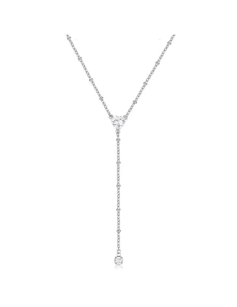 Collana cravattino S'AGAPO Dazzly SDZ131 in acciaio 316L cristallo Cuore bianco