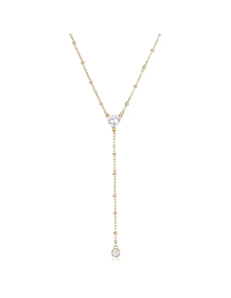 Collana cravattino S'AGAPO Dazzly SDZ134 in acciaio 316L dorato cristallo Cuore bianco