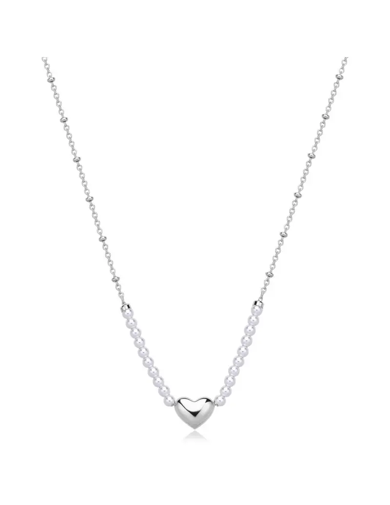 Collana girocollo S'AGAPO Stellar SSE33 in acciaio 316L con perle e centrale a Cuore