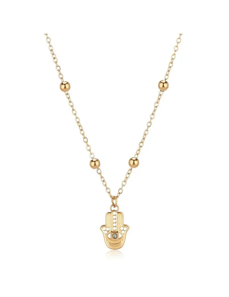 Collana girocollo S'AGAPO Witch SWH08 in acciaio 316L dorato mani di Fatima