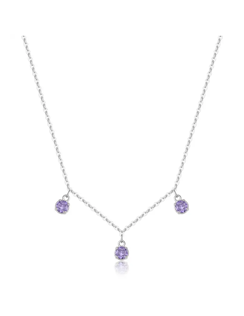 Collana S'AGAPO Dazzly SDZ142 in acciaio 316L con 3 cristalli pendenti colore ametista
