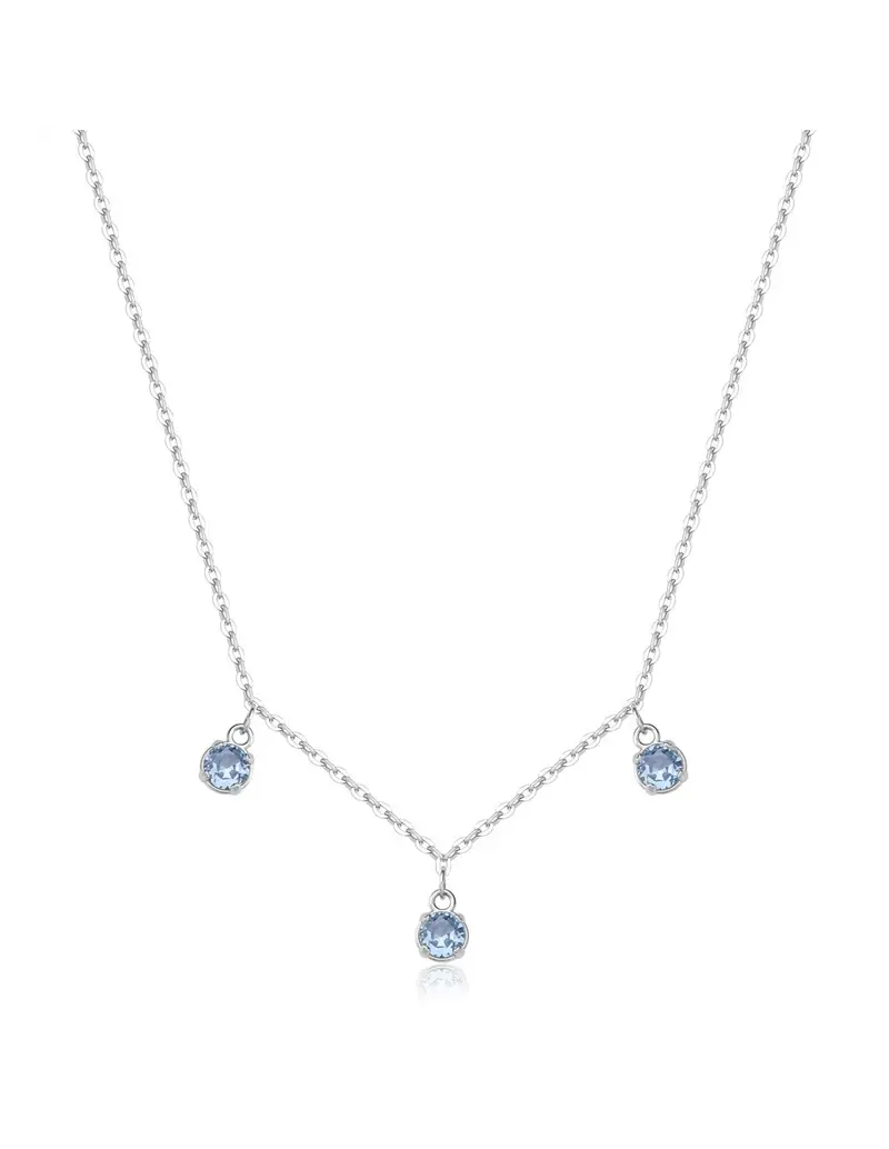 Collana S'AGAPO Dazzly SDZ143 in acciaio 316L con 3 cristalli pendenti colore acqua marina