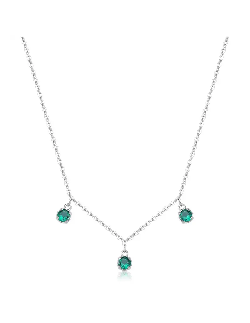 Collana S'AGAPO Dazzly SDZ144 in acciaio 316L con 3 cristalli pendenti colore smeraldo