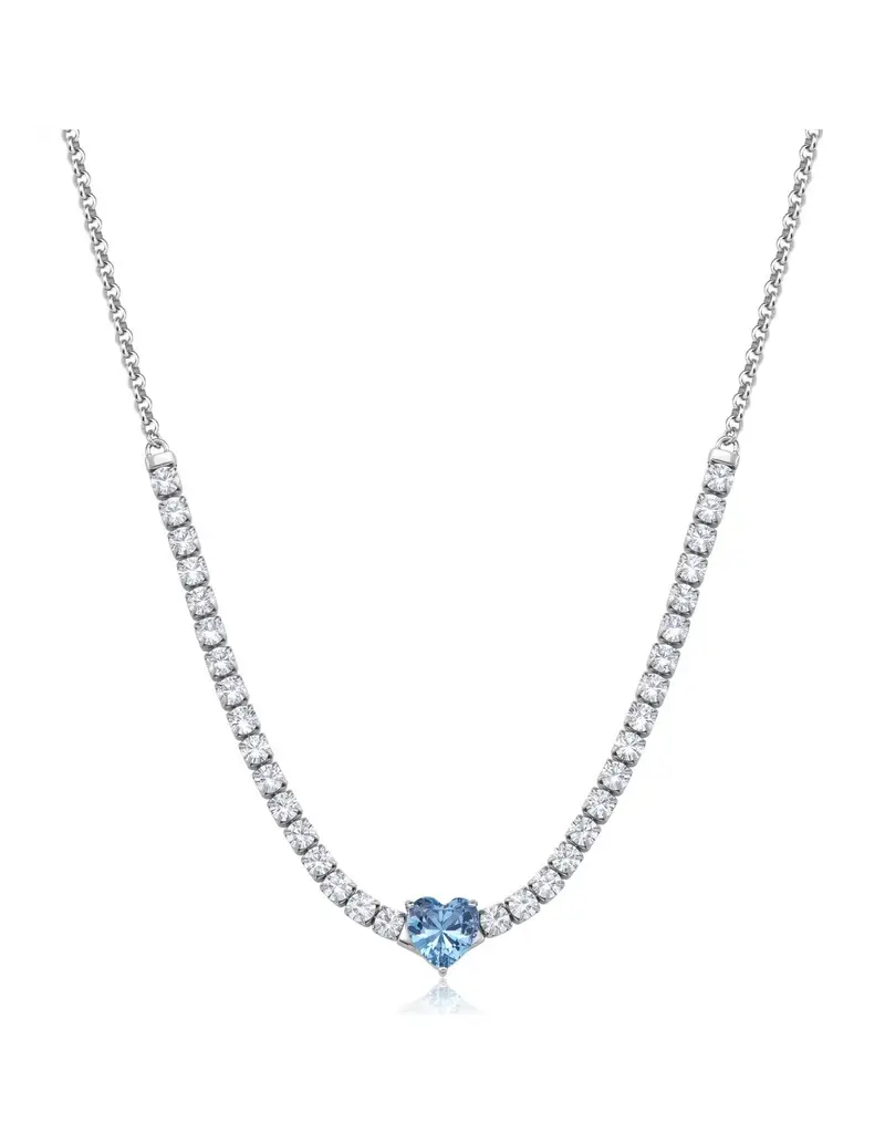 Collana S'AGAPO Dazzly SDZ148 in acciaio 316L con cristalli e cuore colore acqua marina