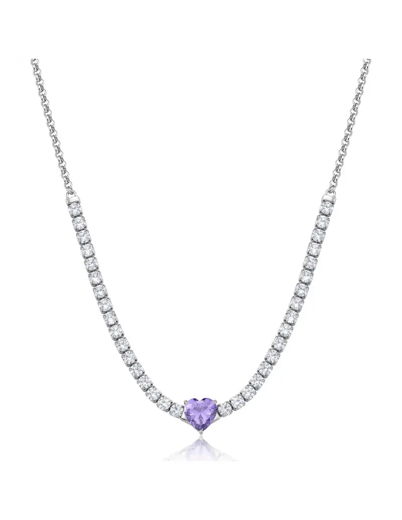 Collana S'AGAPO Dazzly SDZ149 in acciaio 316L con cristalli e cuore colore ametista