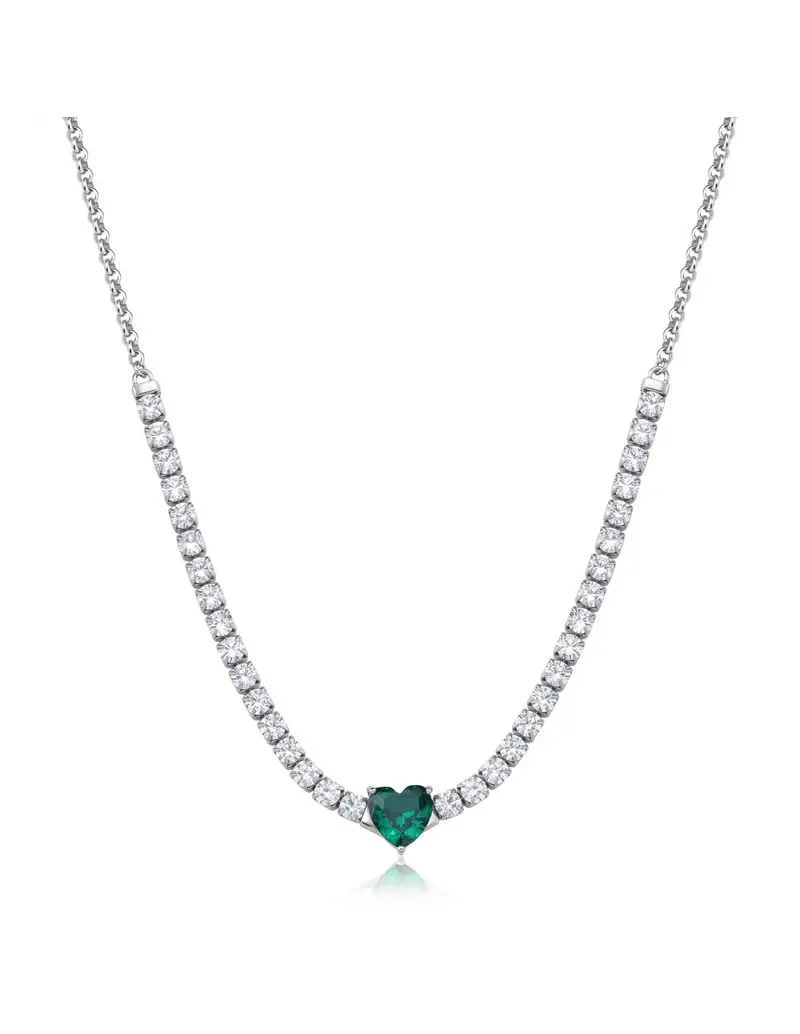 Collana S'AGAPO Dazzly SDZ150 in acciaio 316L con cristalli e cuore colore smeraldo