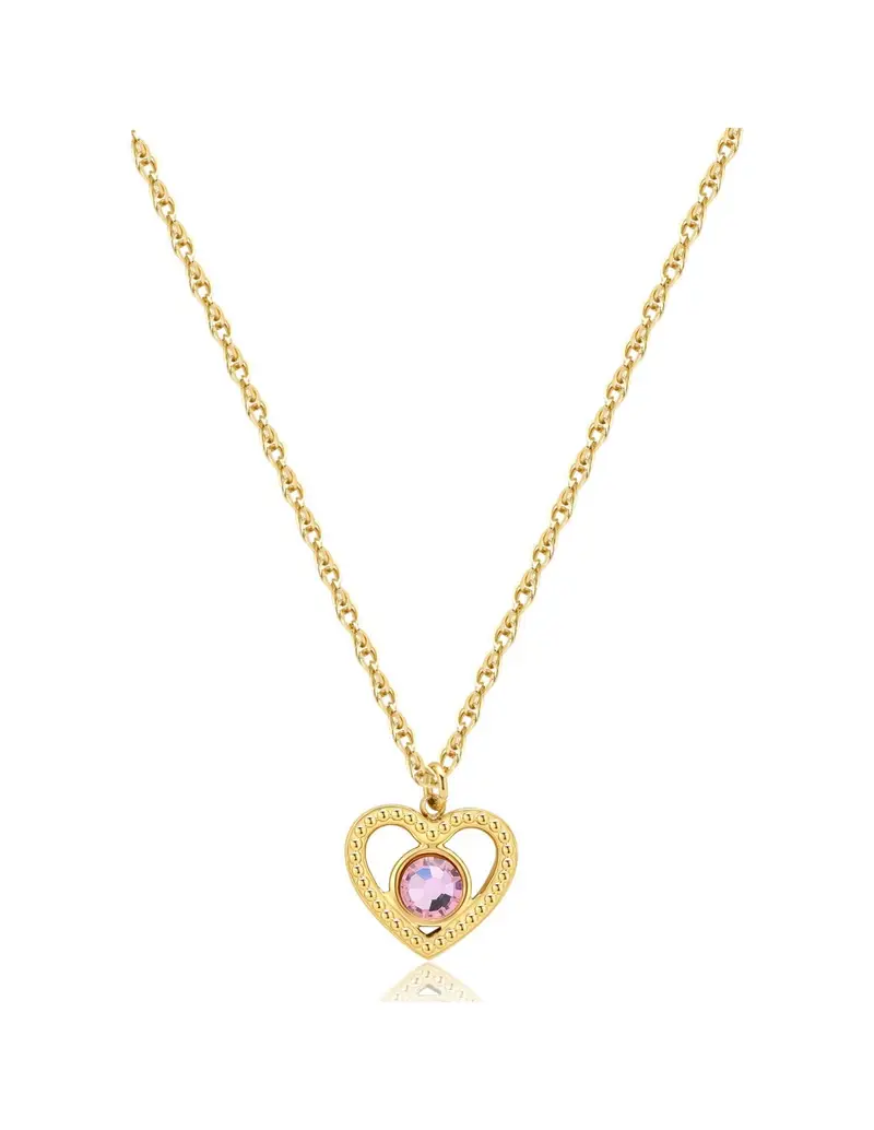 Collana S'AGAPO' LUCKY LIGHT in Acciaio 316L dorato SKT36 Cuore e Cristallo light rose