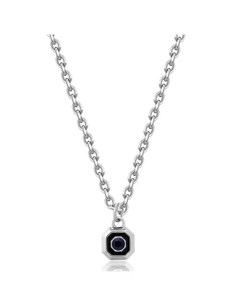 Collana S'AGAPO' Uomo SNAP Acciaio 316L SNP03 Ottagono e Cristallo
