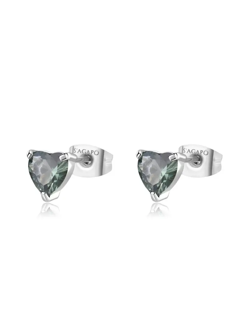 Orecchini S'AGAPO' Dazzly SDZ100 in acciaio 316L con cuore colore verde peridoto