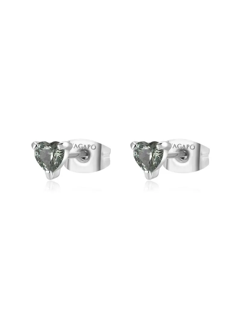 Orecchini S'AGAPO' Dazzly SDZ107 in acciaio 316L con cuore colore verde peridoto piccolo