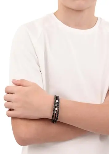 s.Oliver Bracciale in Acciaio inox pelle ragazzi bambini Gioielli da braccio, 16, 5+1, 5 cm, bicolore, Fornito in miniatura 2