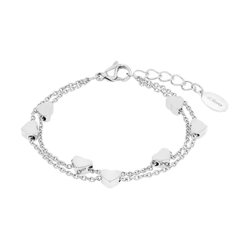 s.Oliver Bracciale in Acciaio inox per bambini, 14+2 cm, Argento, cuore, in confezione regalo