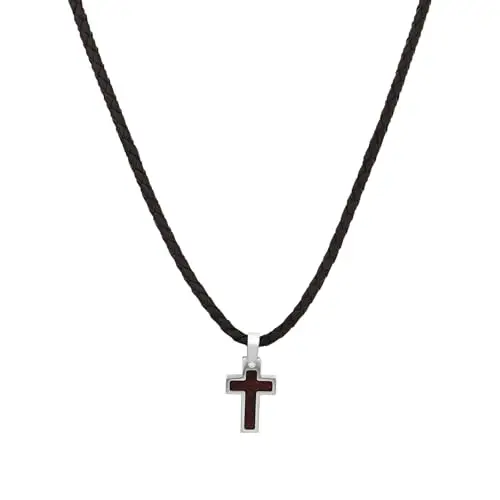 s.Oliver Collana con Ciondolo in Acciaio inox Collana per bambini in legno, 40+3 cm, Argento, croce, Viene fornita in
