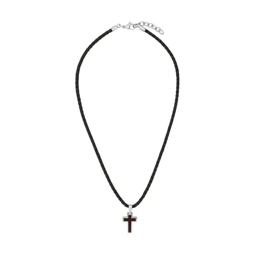 s.Oliver Collana con Ciondolo in Acciaio inox Collana per bambini in legno, 40+3 cm, Argento, croce, Viene fornita in miniatura 2