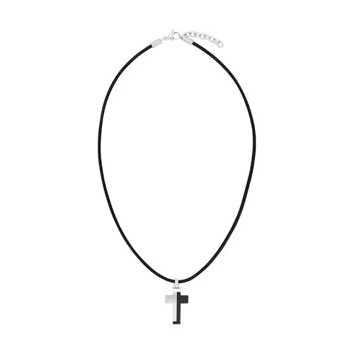 s.Oliver Collana con Ciondolo in Acciaio inox Collana per bambini in pelle, 40+3 cm, Argento, croce, Viene fornita in miniatura 3