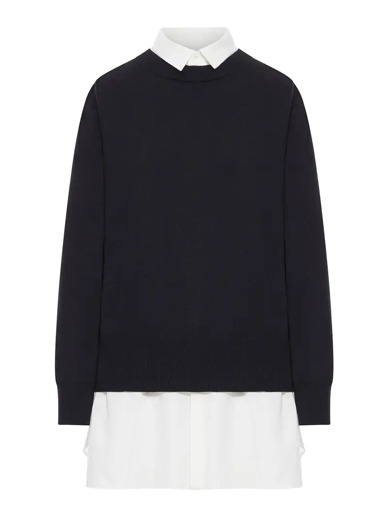 Abito in popeline e maglia di cotone a strati Nero