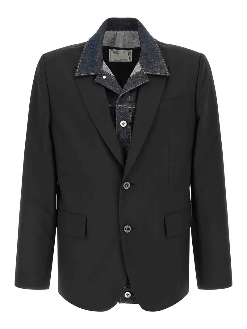 Blazer con inserto in denim Nero