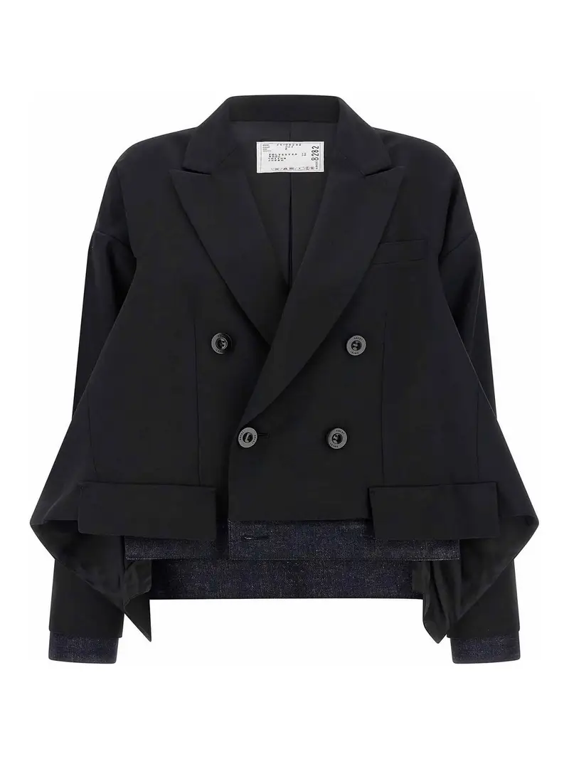 Blazer con inserto in denim Nero