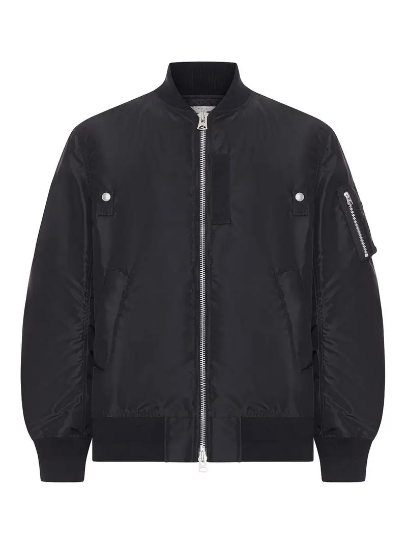 Bomber in nylon con zip Nero