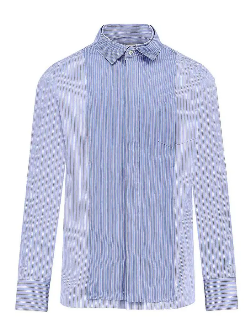 Camicia In Popeline Di Cotone A Righe Azzurro