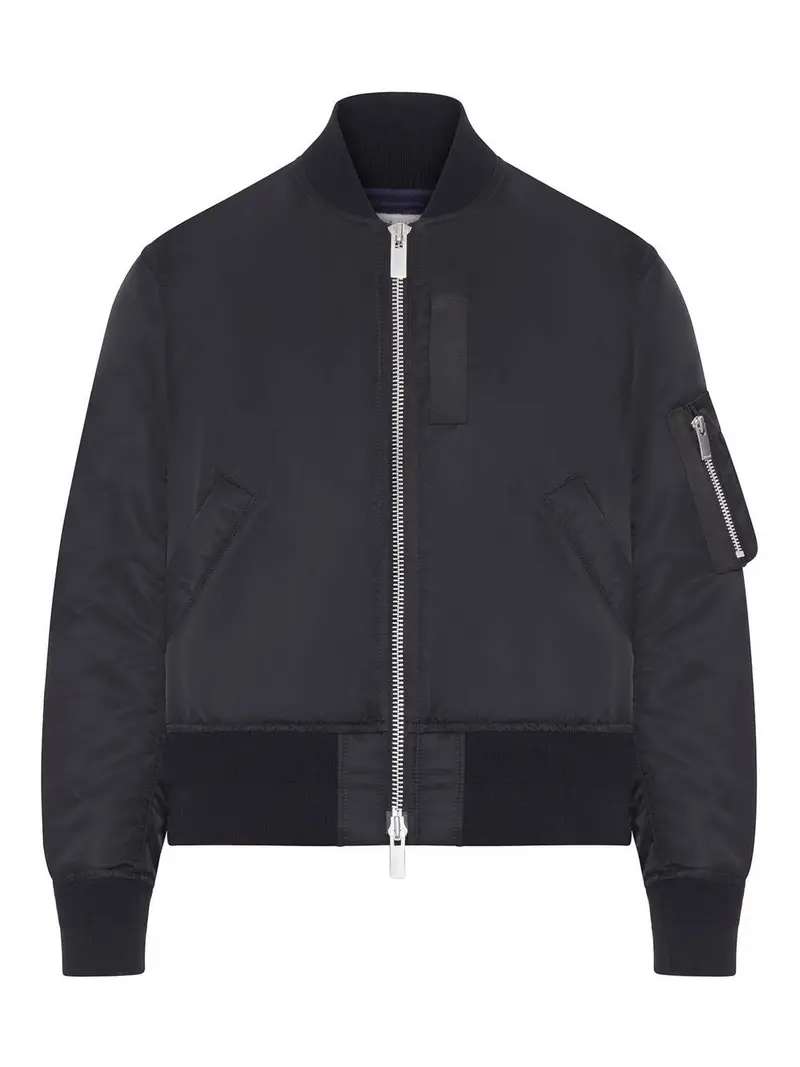 Giubbotto Bomber In Nylon Con Zip Nero