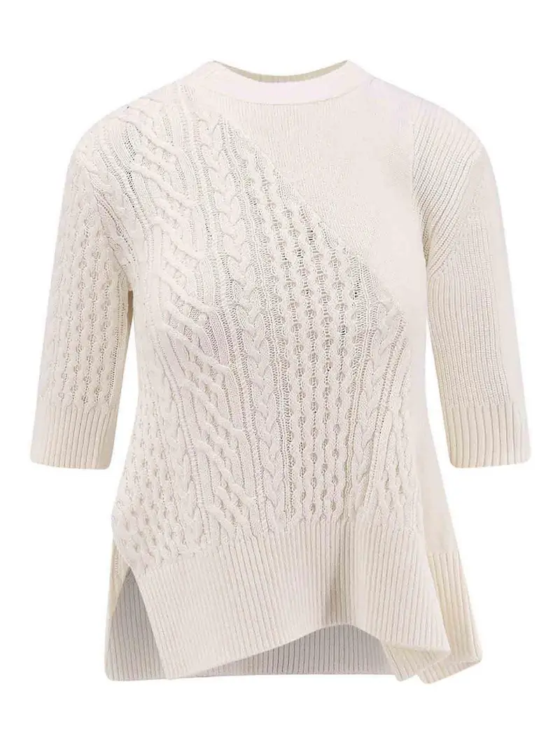 Maglia Asimmetrica In Misto Cotone Beige