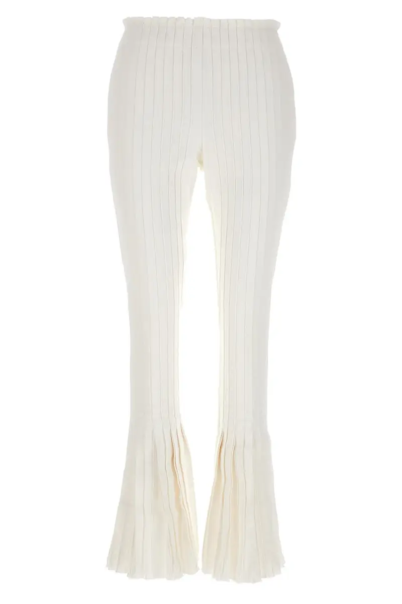 Pantalone Pieghe Costine Bianco