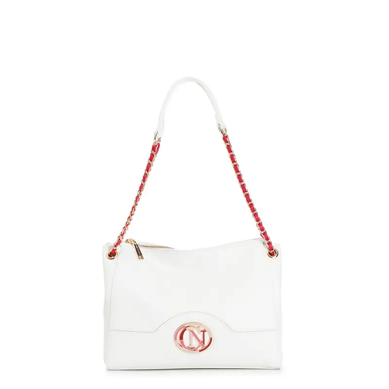 sacca con applicazione di logo ovale smaltato panna