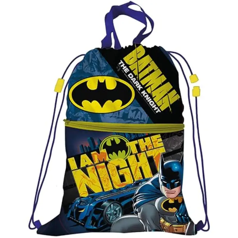 Sacca con tasca frontale Batman zaino con chiusura a coulisse borsa per bambini 44 x 34 cm scuola palestra tempo libero