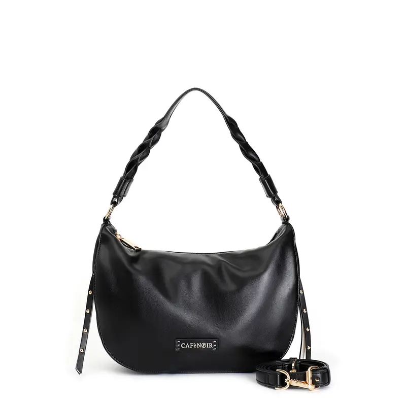 sacca con tasche laterali con manico intrecciati nero taglia unica