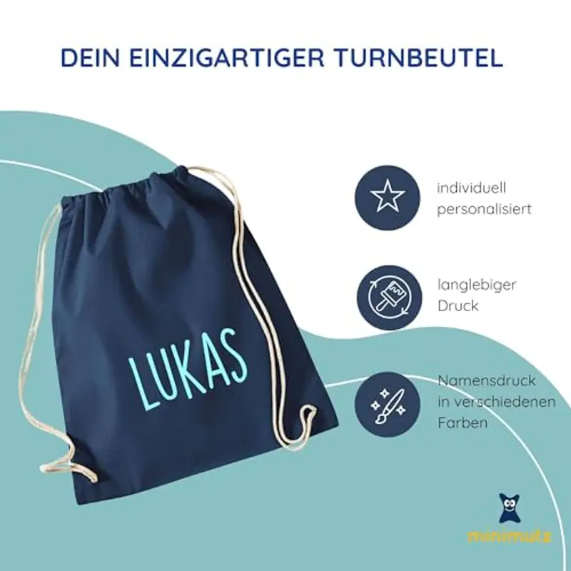 Sacca da palestra personalizzata con nome stampato | stampata con nome per ragazzi e ragazze | sacchetto di stoffa in diversi colori (blu scuro) miniatura 2
