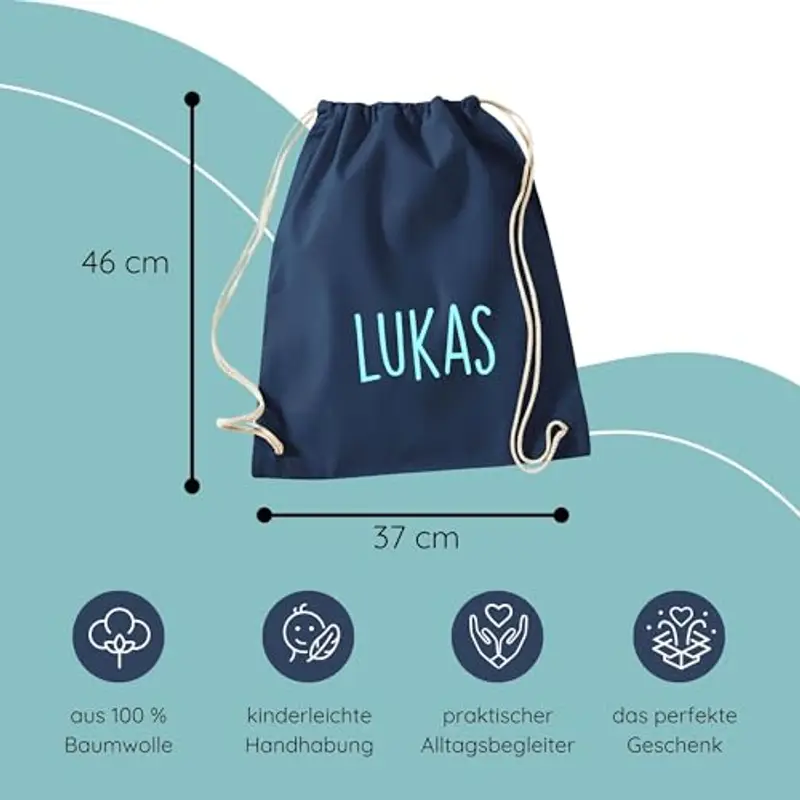 Sacca da palestra personalizzata con nome stampato | stampata con nome per ragazzi e ragazze | sacchetto di stoffa in diversi colori (blu scuro) miniatura 3