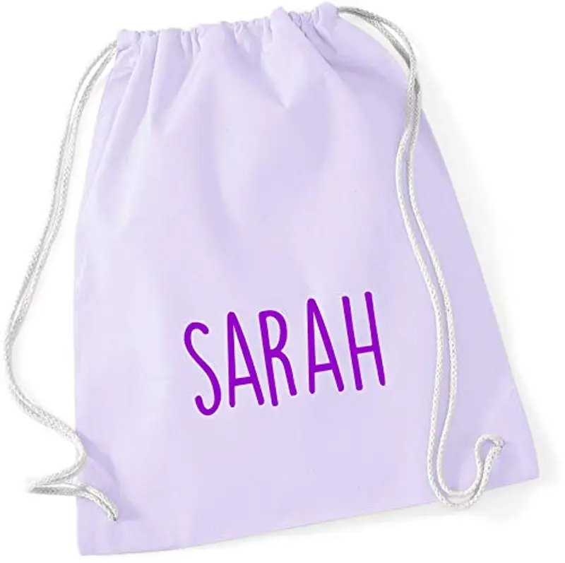 Sacca da palestra personalizzata con nome stampato | stampata con nome per ragazzi e ragazze | sacchetto di stoffa in diversi colori (lavanda)
