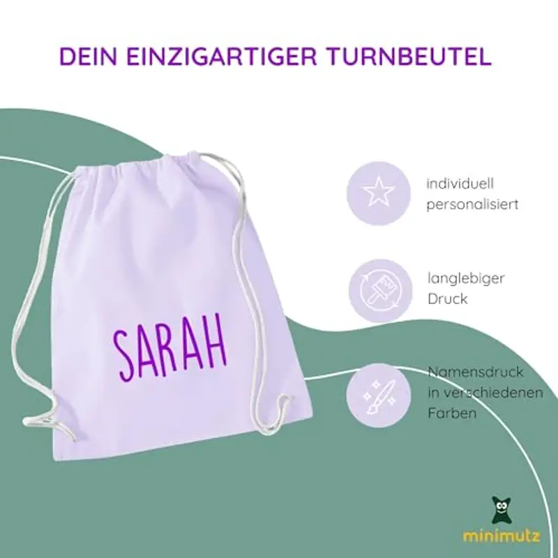 Sacca da palestra personalizzata con nome stampato | stampata con nome per ragazzi e ragazze | sacchetto di stoffa in diversi colori (lavanda) miniatura 2
