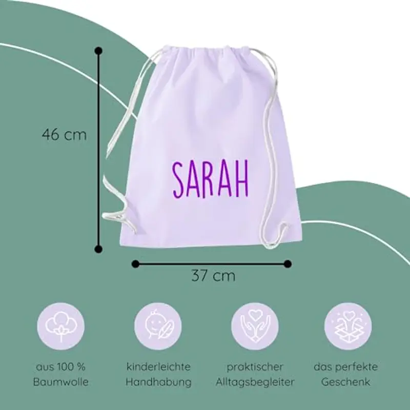Sacca da palestra personalizzata con nome stampato | stampata con nome per ragazzi e ragazze | sacchetto di stoffa in diversi colori (lavanda) miniatura 3