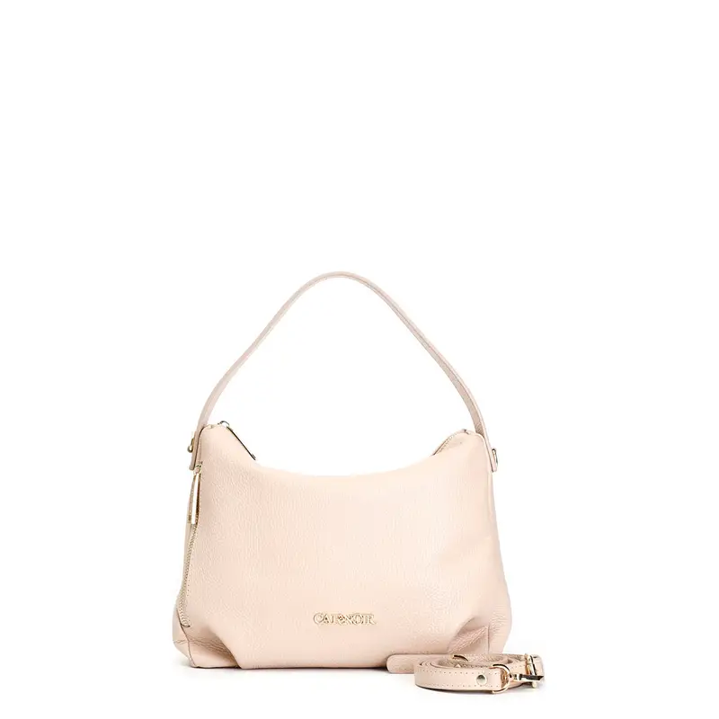 sacca in pelle martellata con tasca zip cipria