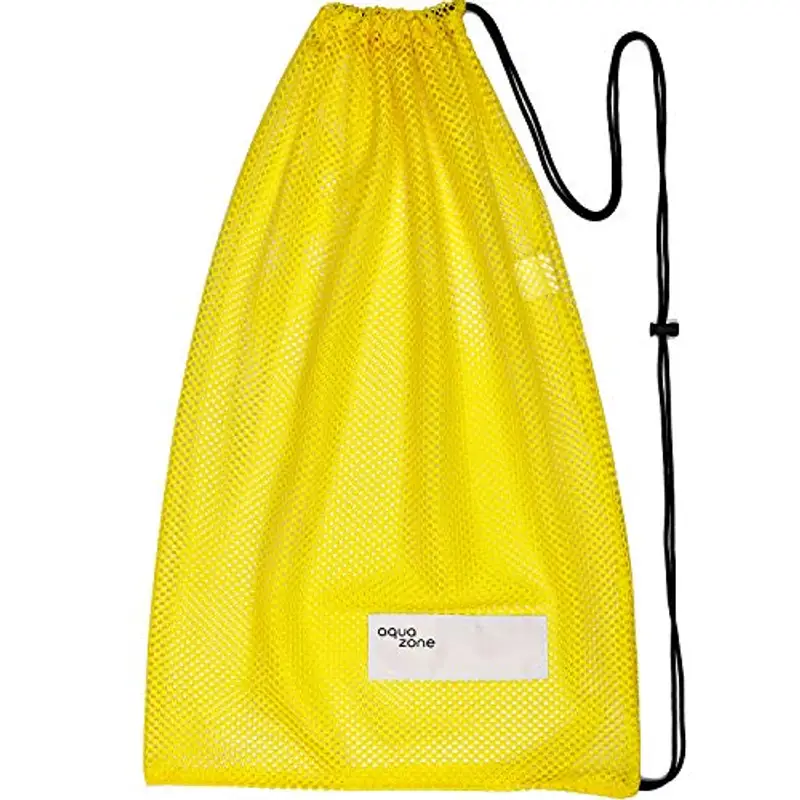 Sacca in rete con chiusura a cordoncino, per sport, spiaggia o da viaggio - giallo - 18 inch wide and 31 inch Tall