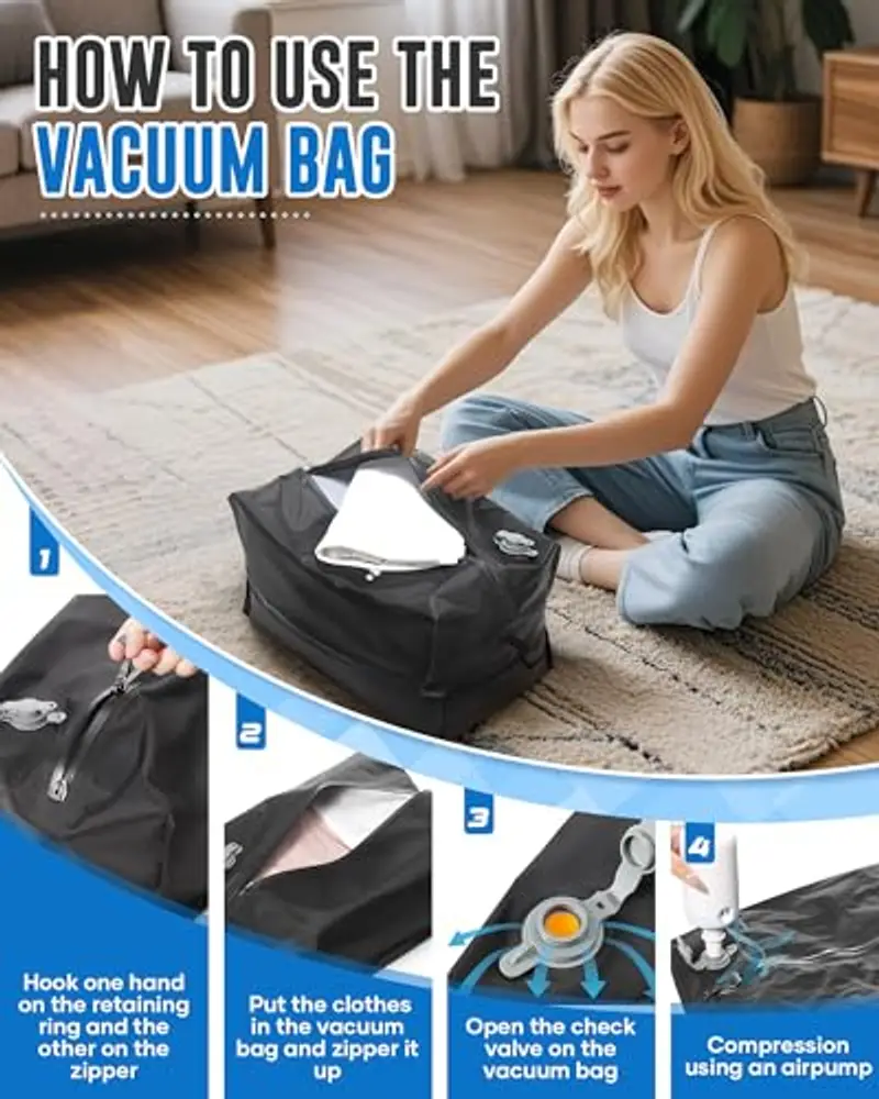 Sacca Sottovuoto per Vestiti con Pompa Elettrica – Sacchetti Sottovuoto per Viaggio, Valigia e Zaino da Cabina miniatura 2