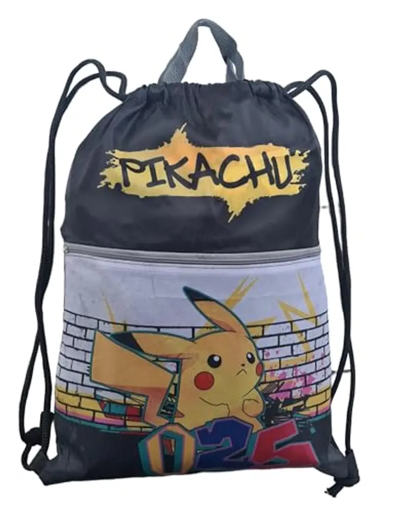 Sacca Sportiva con manici e tasca per Bambino, Borsa Coulisse Zaino per Asilo, Palestra, Piscina, Viaggio, Portascarpe (per POKEMON) miniatura 2