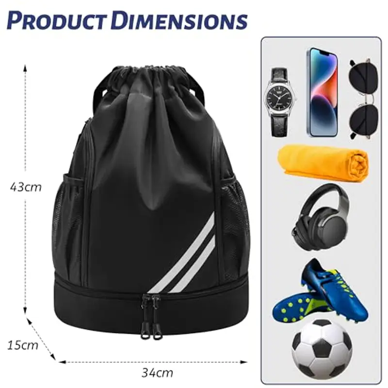 Sacca sportiva per uomini, donne e bambini, con compartimento scarpe separato, tasca principale e tasca interna, sacca miniatura 2