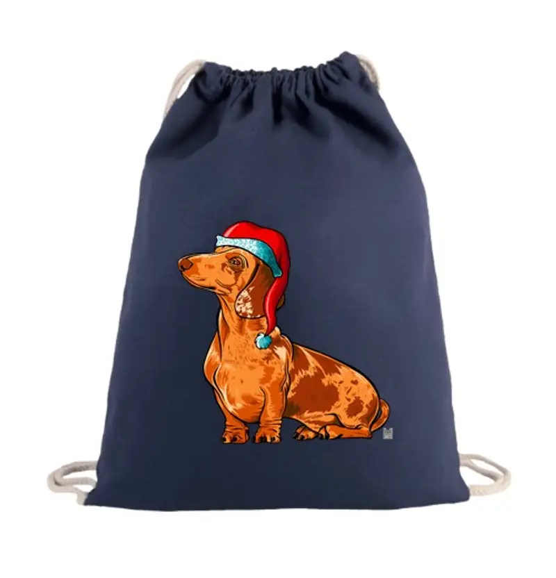 Sacca sportiva zaino sacco blu navy cane bassotto natale