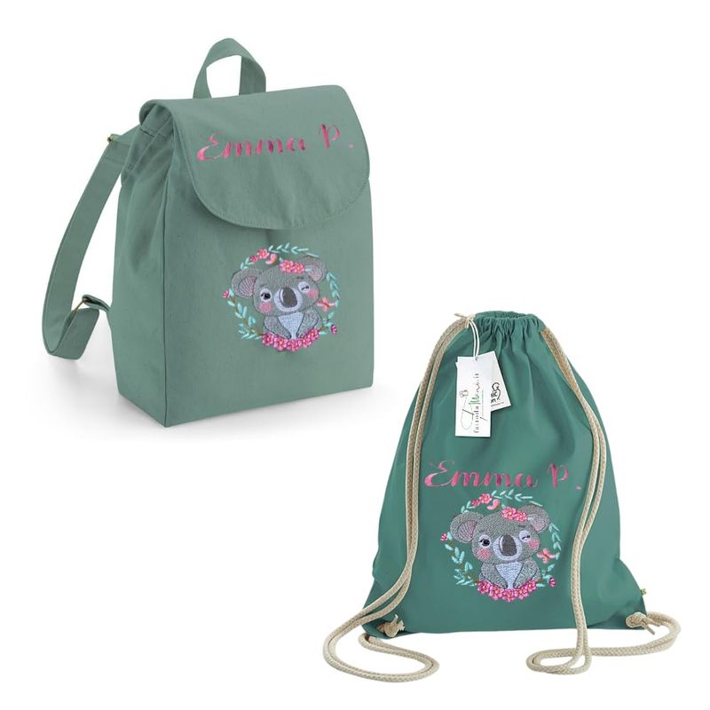 BRAND Sacca Zainetto Cotone Verde Personalizzabile