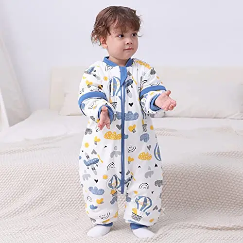Sacco nanna per neonato con gambe e imbottitura calda per l'inverno, maniche rimovibili, unisex, modello Blue Plane, 6 miniatura 3