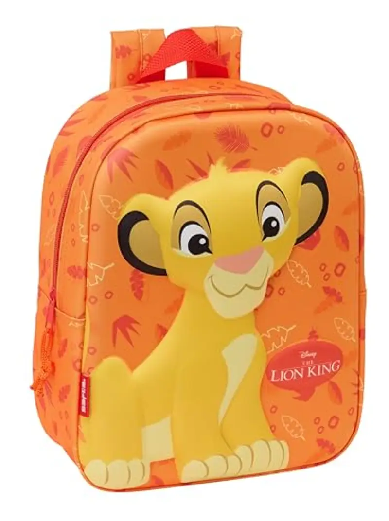 safta El King Leon 3D - Zaino per asilo 3D, adattabile al carrello, facile da pulire, ideale per bambini di diverse età, comodo e versatile, qualità e resistenza, 22 x 10 x 27 cm, colore arancione,
