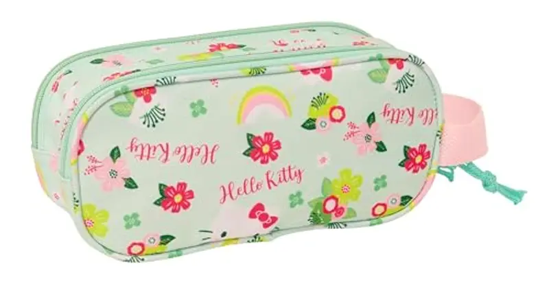 safta Hello Kitty 3D - Astuccio doppio 3D, astuccio per bambini, ideale per bambini in età scolastica, comodo e versatile, qualità e resistenza, 21 x 6 x 8 cm, colore: rosa/verde, rosa/verde miniatura 2