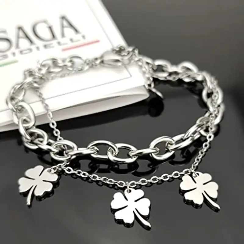 SAGA GIOIELLI® Bracciale Donna Catena In Acciaio Quadrifoglio Albero Della Vita Portafortuna (QUADRIFOGLIO) miniatura 2