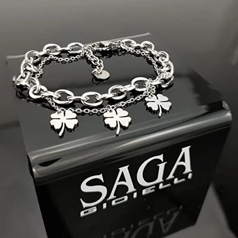 SAGA GIOIELLI® Bracciale Donna Catena In Acciaio Quadrifoglio Albero Della Vita Portafortuna (QUADRIFOGLIO) miniatura 3