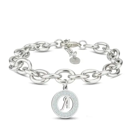 SAGA GIOIELLI® Bracciale Donna Catena Iniziali Cristalli Acciaio