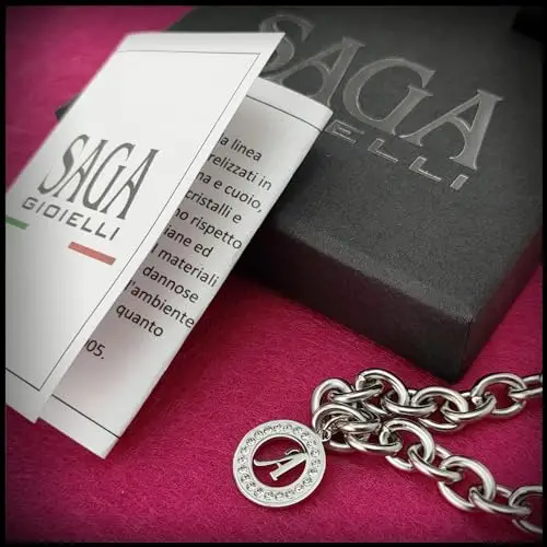 SAGA GIOIELLI® Bracciale Donna Catena Iniziali Cristalli Acciaio miniatura 2